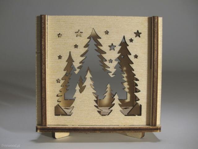Night Forest Tealight Lantern Wooden Winter Tree Candle Holder - image 1