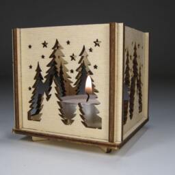 Night Forest Tealight Lantern Wooden Winter Tree Candle Holder - thumbnail 3