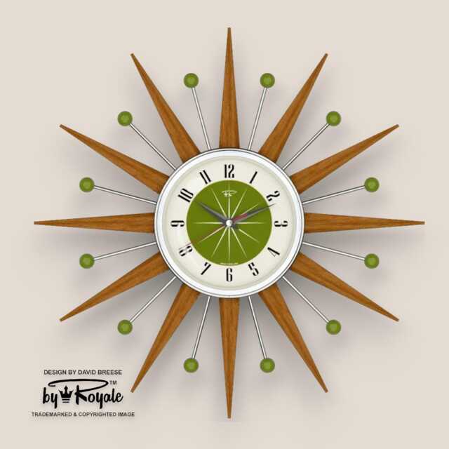 Teak Starburst Clock Mid Century Modern Wall Decor, 19 - image 1