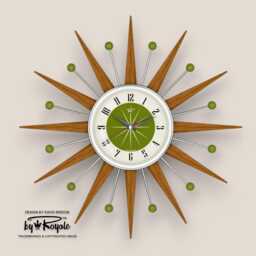 Teak Starburst Clock Mid Century Modern Wall Decor, 19 - thumbnail 1