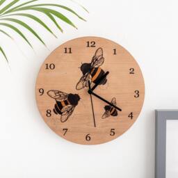 Bee Themed Cherry Wood Clock - Family New Home Gift Illustrated Wooden Wall - thumbnail 2