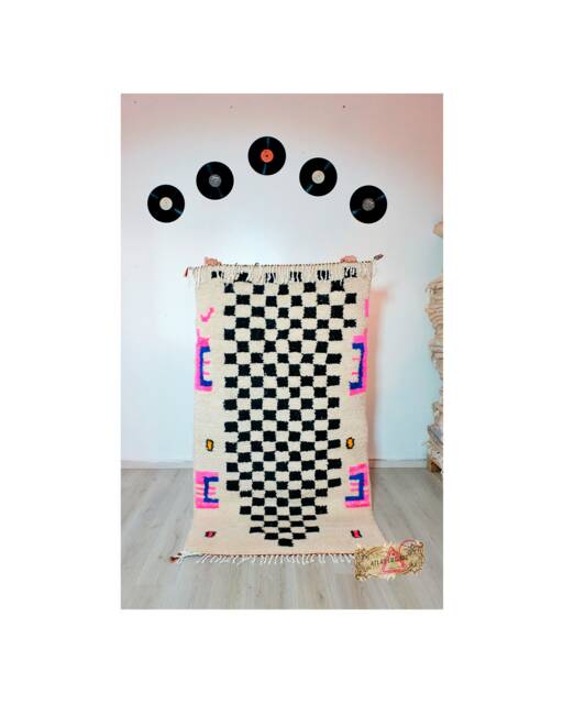 Checkerboard Rug, Beni Ourain Rug - Checkered Moroccan Handmade Berber Rug, Room Decor Aesthetic Boho Boho, Wool - image 1