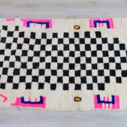 Checkerboard Rug, Beni Ourain Rug - Checkered Moroccan Handmade Berber Rug, Room Decor Aesthetic Boho Boho, Wool - thumbnail 3