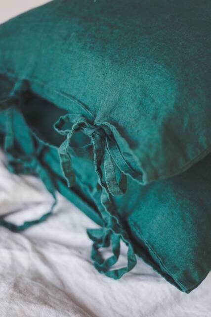 Linen Pillowcases With Ties Handmade Softened Washed Set Of 2 - image 1