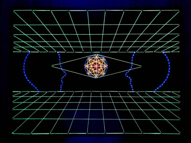 Uv String Art???Nn???40x30cm, Illusion 3D, Sacredgeometry, Handmade Psychedelic Decor, Wall Hanging, Fluorescent, Geometry, Trippy Art - image 1