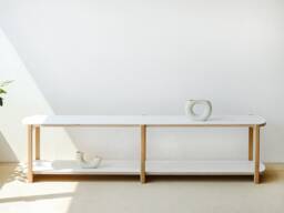 Any Shelf 160/2 - Mid-Century Modern Low Bookcase White Oak & Hpl Shelving Unit