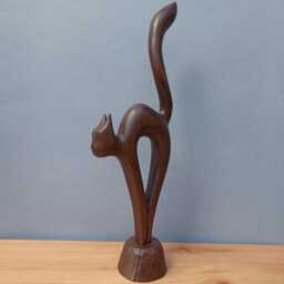 Wood Sculpture Cat Handcarved Cat Figurine - thumbnail 1
