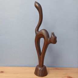 Wood Sculpture Cat Handcarved Cat Figurine - thumbnail 2