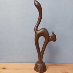 Wood Sculpture Cat Handcarved Cat Figurine - thumbnail 3