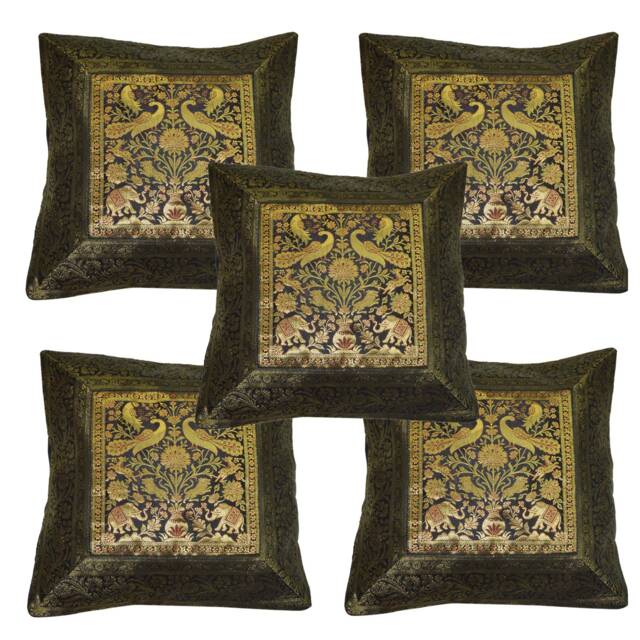 Elephant Embroidery Banarsi Brocade Silk Cushion Cover Square Home Decor Pillow Indian Traditional Ethnic Bohemian Pillowcases - image 1