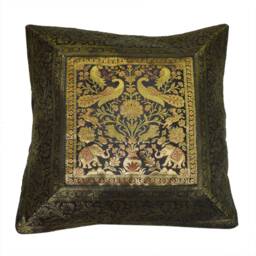 Elephant Embroidery Banarsi Brocade Silk Cushion Cover Square Home Decor Pillow Indian Traditional Ethnic Bohemian Pillowcases - thumbnail 2