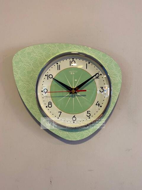 Handmade Jadeite Green Starburst Wall Clock Mid-Century Atomic Style - image 1