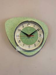 Handmade Jadeite Green Starburst Wall Clock Mid-Century Atomic Style - thumbnail 1