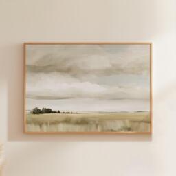 Prairie Cloud Poster, Neutral Grassland Print, Landscape Wall Art, Paper - thumbnail 1