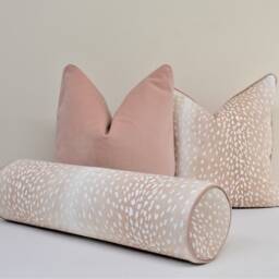 Blush Bolster Blush Chinoiserie Antelope Round Cover Pink & White Animal Print Fawn Cushion Chic Neck Roll - thumbnail 2
