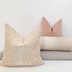 Blush Bolster Blush Chinoiserie Antelope Round Cover Pink & White Animal Print Fawn Cushion Chic Neck Roll - thumbnail 3
