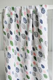 Botanical Leaf Baby Swaddle Blanket, For Newborns, Blanket Girls, Shower Gift, Pink, Gray, Navy Blue, & Green Leaves
