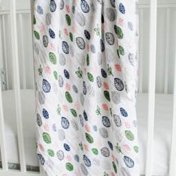Botanical Leaf Baby Swaddle Blanket, For Newborns, Blanket Girls, Shower Gift, Pink, Gray, Navy Blue, & Green Leaves - thumbnail 2