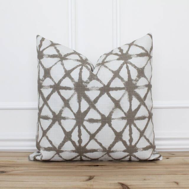 Outdoor Pillow Cover White & Tan Indoor Cushion Decorative Throw Pillows Designer Covers - Echo - image 1