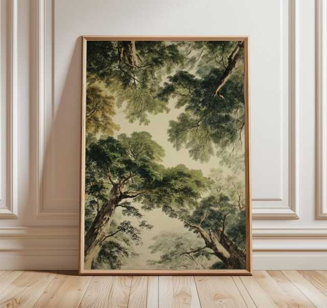 Forest Canopy Poster - Green Tree Ceiling Wall Art Vintage Woodland Nature Illustration - image 1