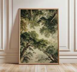Forest Canopy Poster - Green Tree Ceiling Wall Art Vintage Woodland Nature Illustration - thumbnail 1