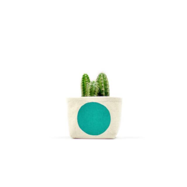 Mini Turquoise Dot Succulent Pot, Blockprint Fabric Bucket - image 1