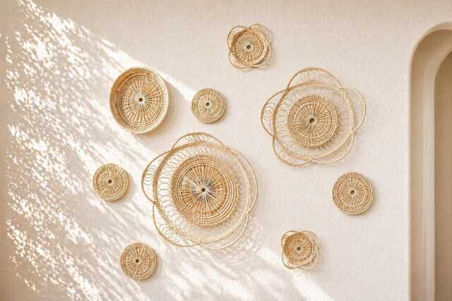 Wall Baskets 9 Pieces - Sun Bliss Rattan Basket Hanging Decor Wicker Art Woven Tray - image 1
