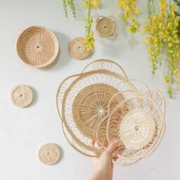 Wall Baskets 9 Pieces - Sun Bliss Rattan Basket Hanging Decor Wicker Art Woven Tray - thumbnail 3