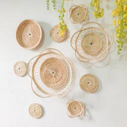 Wall Baskets 9 Pieces - Sun Bliss Rattan Basket Hanging Decor Wicker Art Woven Tray - thumbnail 2