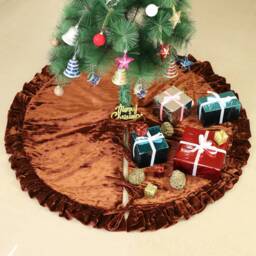 Brown Velvet Christmas Tree Skirt, Luxury Plush Fur Skirt With Ruffle, Xmas Decoration Holiday Party Decor, Soft - thumbnail 1
