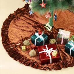 Brown Velvet Christmas Tree Skirt, Luxury Plush Fur Skirt With Ruffle, Xmas Decoration Holiday Party Decor, Soft - thumbnail 4