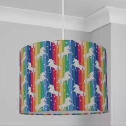 New Kids Girls Room Rainbow Unicorn Print Lamp Shade Pendant Light On Fabric - thumbnail 3