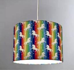 New Kids Girls Room Rainbow Unicorn Print Lamp Shade Pendant Light On Fabric - thumbnail 1