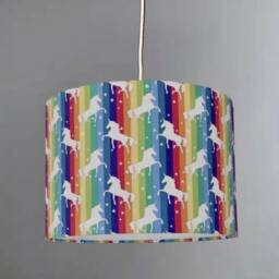 New Kids Girls Room Rainbow Unicorn Print Lamp Shade Pendant Light On Fabric - thumbnail 2