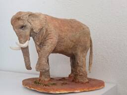 Elephant Sculpture, Paper Mache Collectible Item, Naive Art, Handmade Elephant Wild Animal Sculpture - thumbnail 1