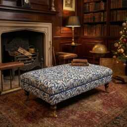 Handmade William Morris Fabric Footstool Ottoman - Wooden Castor Legs Coffee Table