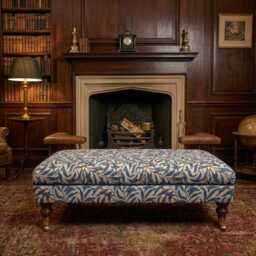 Handmade William Morris Fabric Footstool Ottoman - Wooden Castor Legs Coffee Table - thumbnail 2