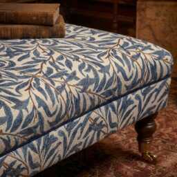 Handmade William Morris Fabric Footstool Ottoman - Wooden Castor Legs Coffee Table - thumbnail 3