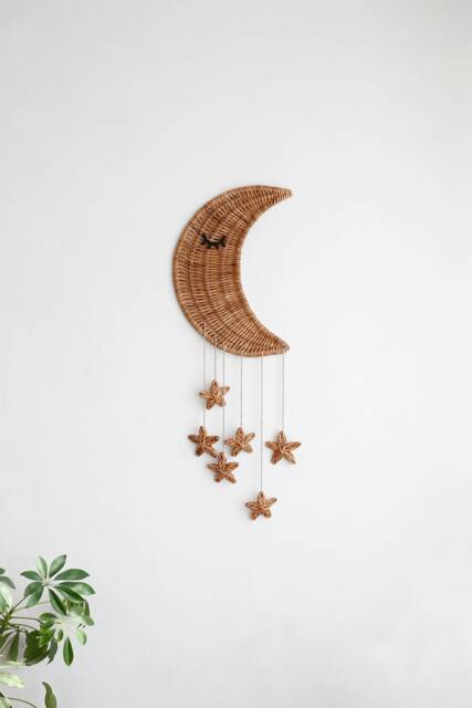 Wicker Moon & Stars Wall Hanging Boho Nursery Decor - image 1