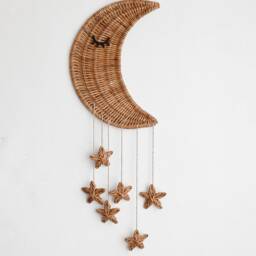 Wicker Moon & Stars Wall Hanging Boho Nursery Decor - thumbnail 3