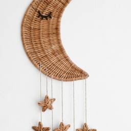 Wicker Moon & Stars Wall Hanging Boho Nursery Decor - thumbnail 2