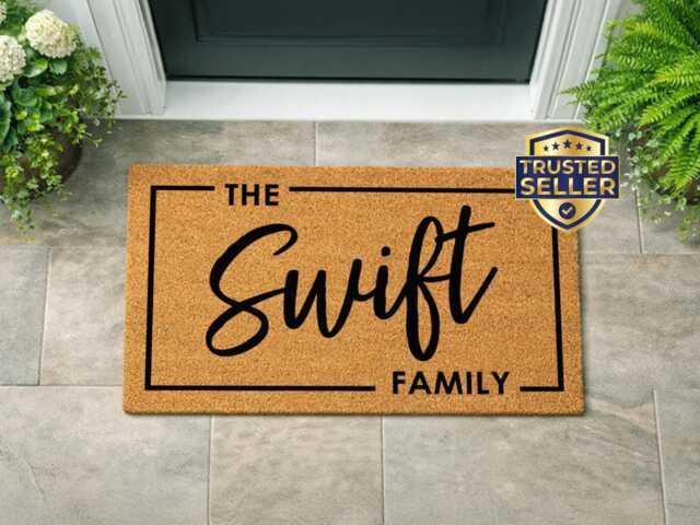 Minimalist Family Name Welcome Mat - Custom Outdoor Rug Housewarming - image 1