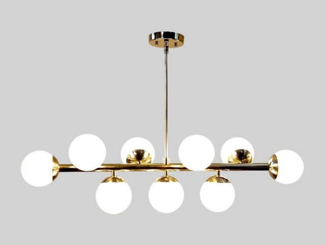 Modern Brass Globe Chandelier, Linear 9 Light Kitchen Island Lighting - image 1