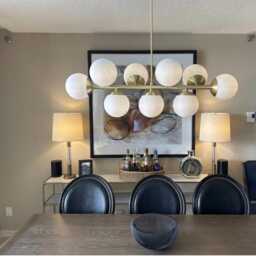 Modern Brass Globe Chandelier, Linear 9 Light Kitchen Island Lighting - thumbnail 2