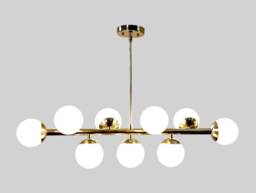 Modern Brass Globe Chandelier, Linear 9 Light Kitchen Island Lighting - thumbnail 1