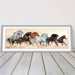 Wild Horses Galloping Painting. Panoramic Framed Picture Print. A Choice Of Frames - thumbnail 3