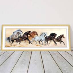 Wild Horses Galloping Painting. Panoramic Framed Picture Print. A Choice Of Frames - thumbnail 1