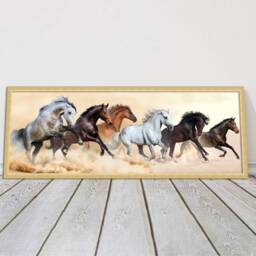 Wild Horses Galloping Painting. Panoramic Framed Picture Print. A Choice Of Frames - thumbnail 2