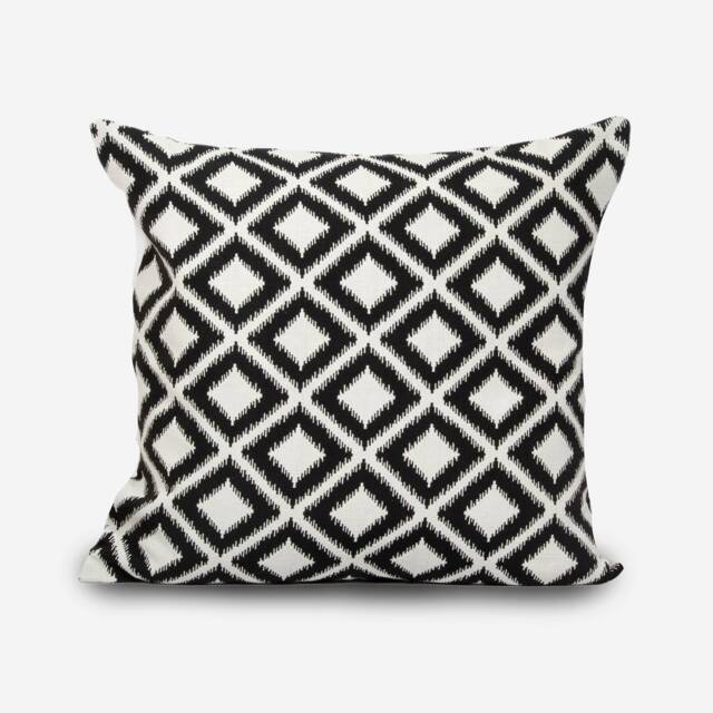 Handmade Black & White Ikat Pillow Cover Geometric Jacquard Cushion - image 1