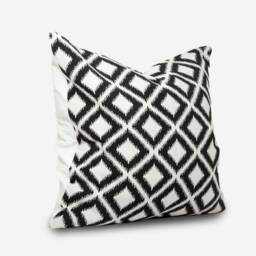 Handmade Black & White Ikat Pillow Cover Geometric Jacquard Cushion - thumbnail 4